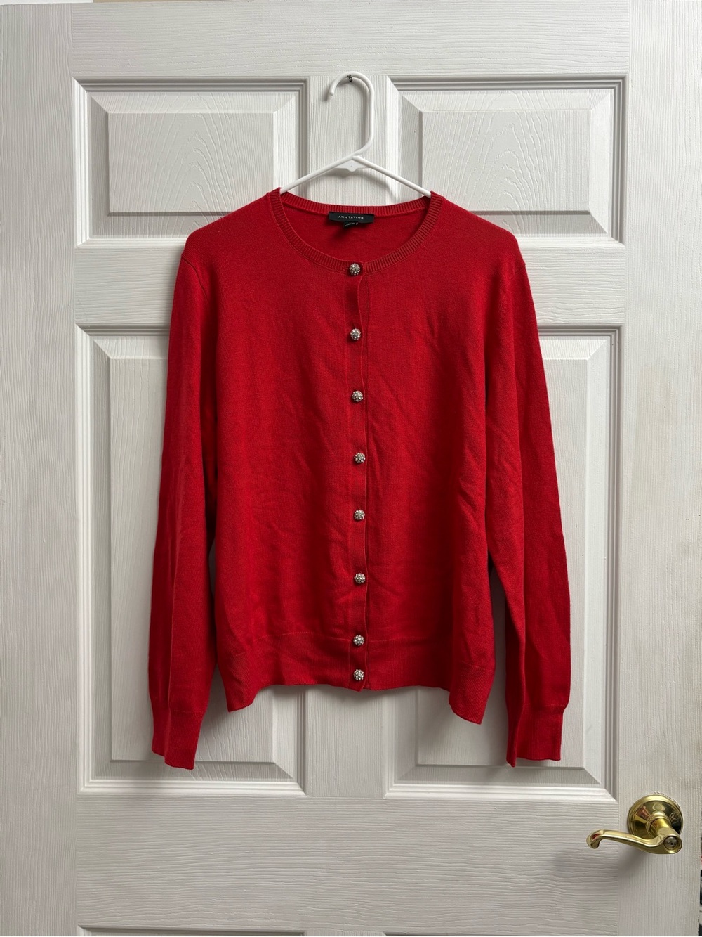 Women’s Ann Taylor Red Button-Front Crewneck Cardigan
